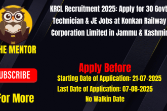 KRCL Recruitment 2025 Apply for 30 Govt. Technician & JE Jobs at Konkan Railway Corporation Limited in Jammu & Kashmir