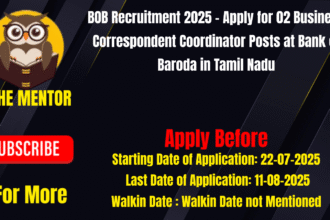 BOB Recruitment 2025 - Apply for 02 Business Correspondent Coordinator Posts at Bank of Baroda in Tamil Nadu