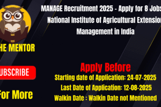 MANAGE Recruitment 2025 - Apply for 8 Jobs at National Institute of Agricultural Extension Management in India