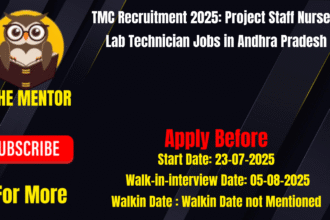 TMC Recruitment 2025 Project Staff Nurse & Lab Technician Jobs in Andhra Pradesh