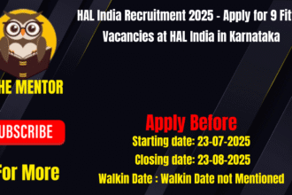 HAL India Recruitment 2025 - Apply for 9 Fitter Vacancies at HAL India in Karnataka