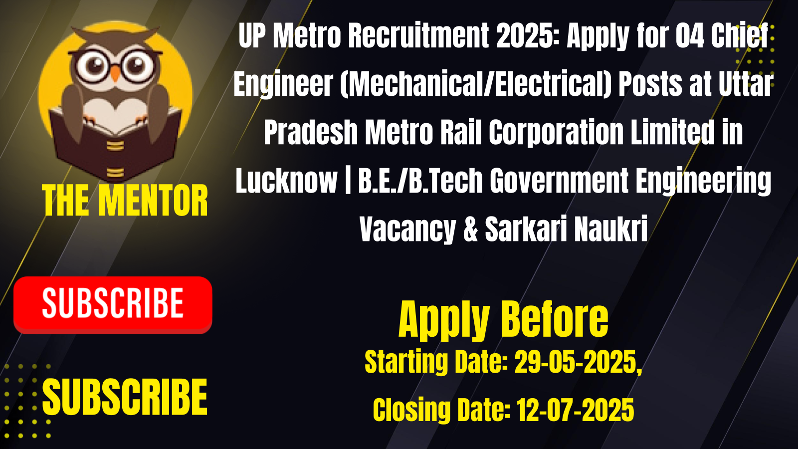 UP Metro Recruitment 2025