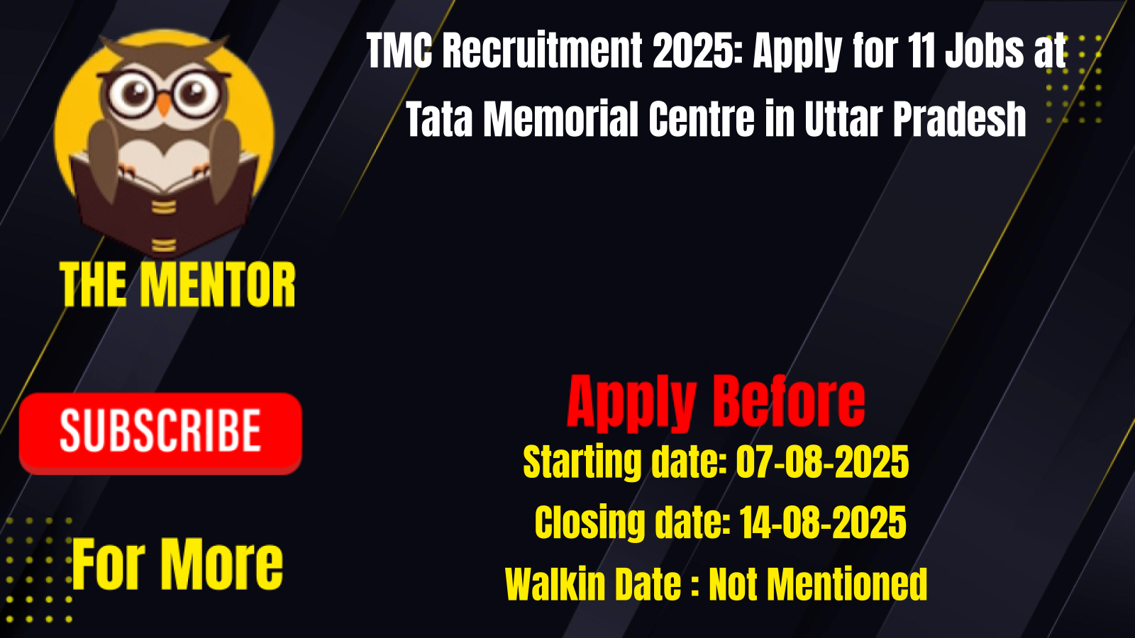 TMC Recruitment 2025 Apply for 11 Jobs at Tata Memorial Centre in Uttar Pradesh