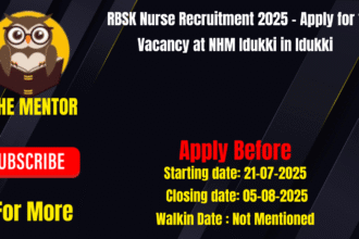 RBSK Nurse Recruitment 2025 Apply for 1 Vacancy at NHM Idukki in Idukki