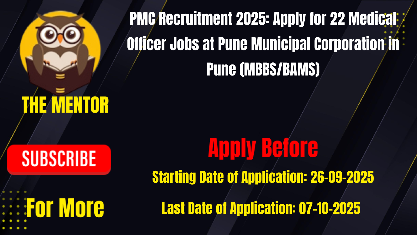 PMC Recruitment 2025 Apply for 22 Medical Officer Jobs at Pune Municipal Corporation in Pune (MBBS/BAMS)