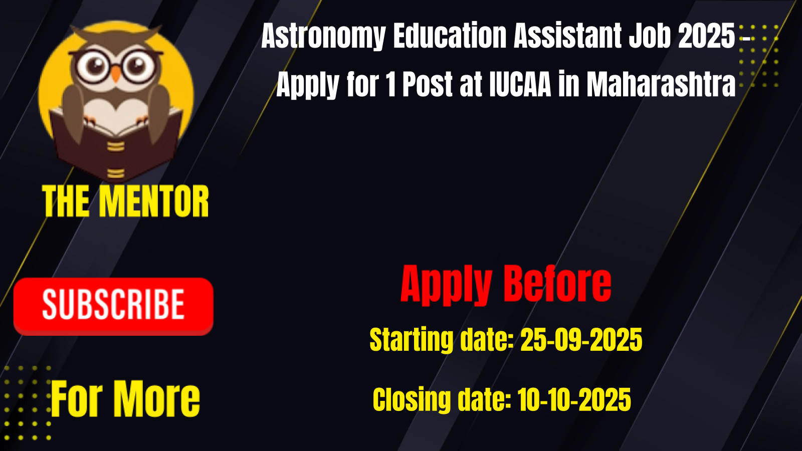 Astronomy Education Assistant Job 2025 Apply for 1 Post at IUCAA in Maharashtra