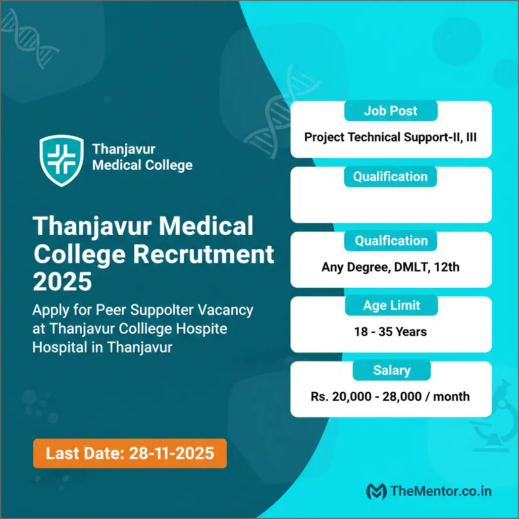 Thanjavur Medical College Recruitment 2025: Apply for Peer Supporter Vacancy at Thanjavur Medical College Hospital in Thanjavur