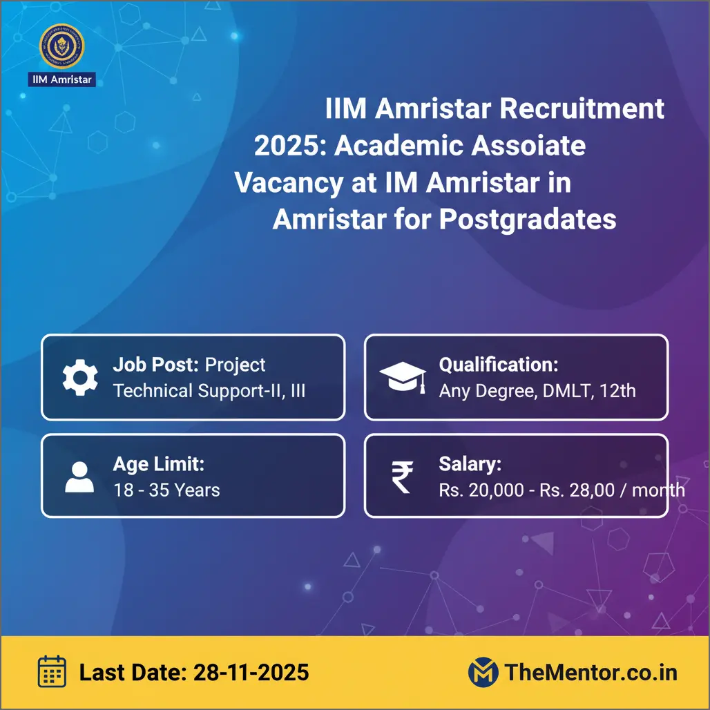 IIM Amritsar Recruitment 2025: Academic Associate Vacancy at IIM Amritsar in Amritsar for Postgraduates