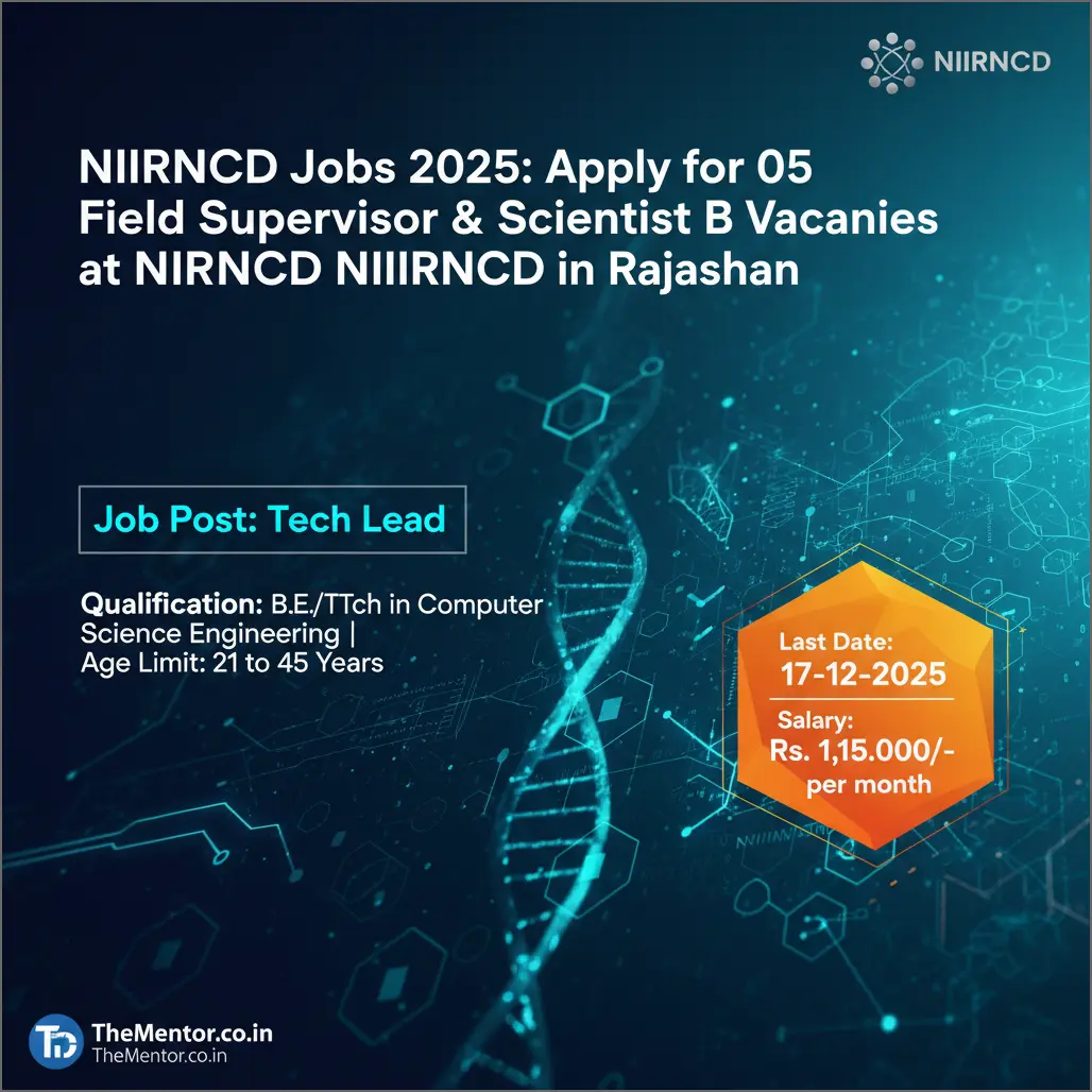 NIIRNCD Jobs 2025: Apply for 05 Field Supervisor & Scientist B Vacancies at NIIRNCD in Rajasthan